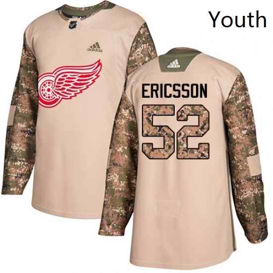 Youth Adidas Detroit Red Wings 52 Jonathan Ericsson Authentic Camo Veterans Day Practice NHL Jersey